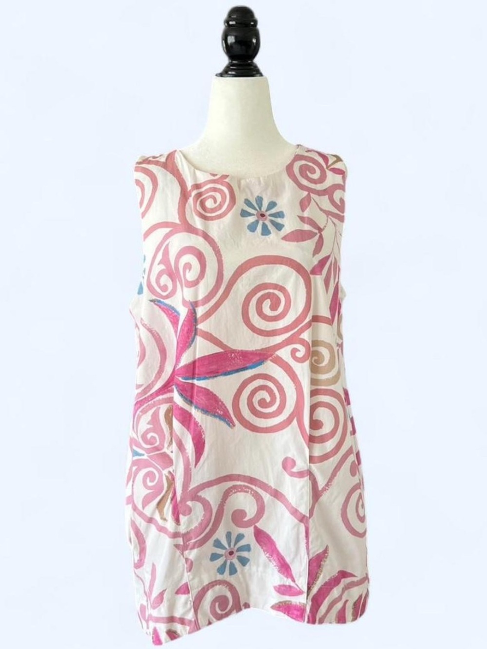 Marie La Lune Pink White Floral Midi Dress Size L Coastal Whimsy Maximalism